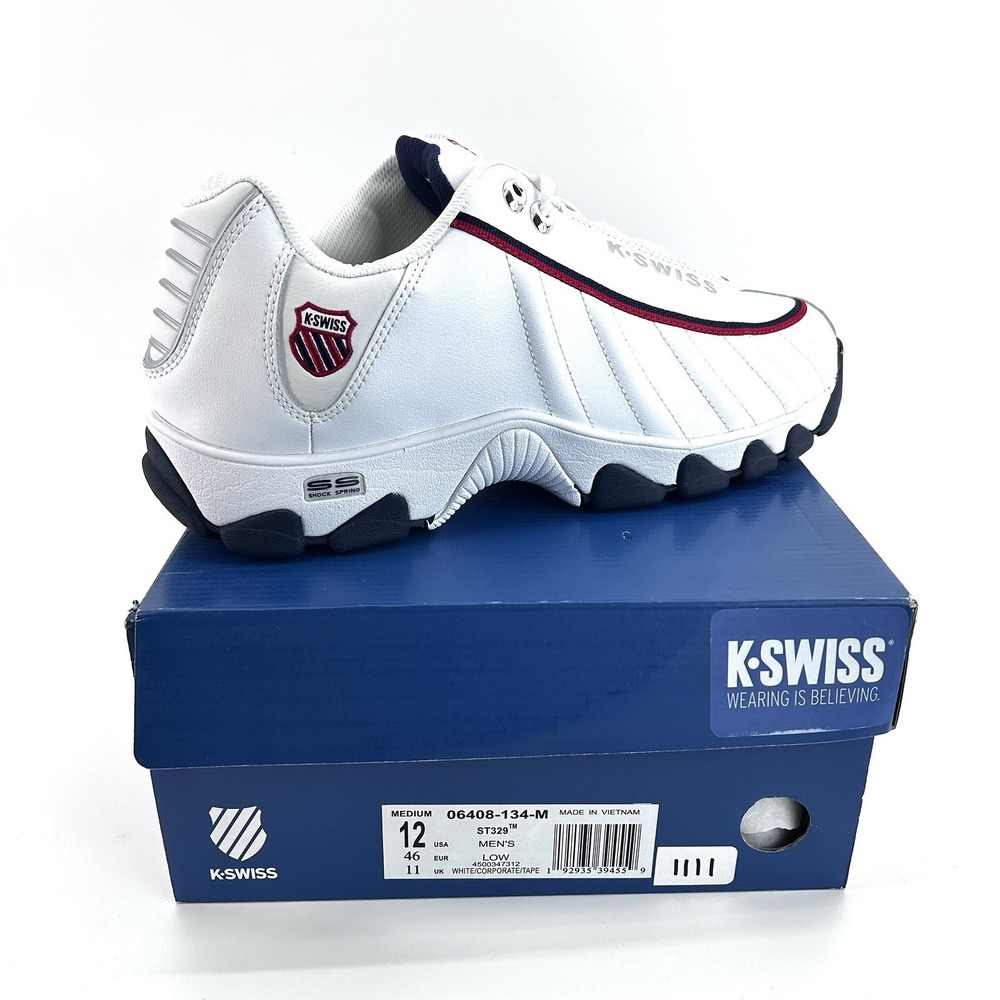 K Swiss ST329 White Navy Red Athletic Sneakers Mens 12 Y2K Retro Court Trainer